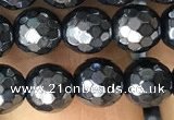 CAA3555 15.5 inches 6mm faceted round AB-color black agate beads