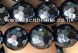 CAA3556 15.5 inches 8mm faceted round AB-color black agate beads