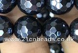 CAA3557 15.5 inches 10mm faceted round AB-color black agate beads