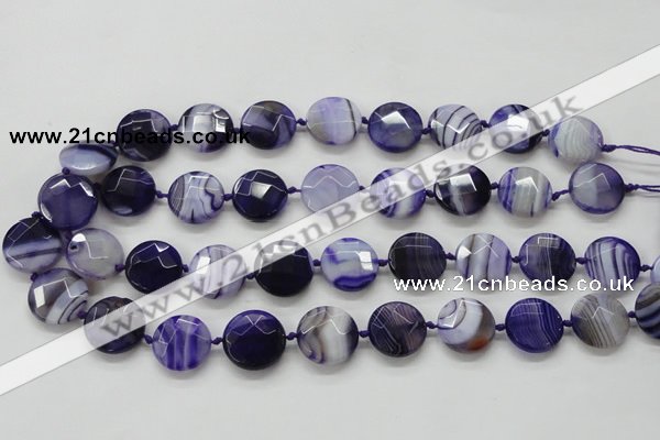 CAA356 15.5 inches 18mm faceted coin violet line agate beads