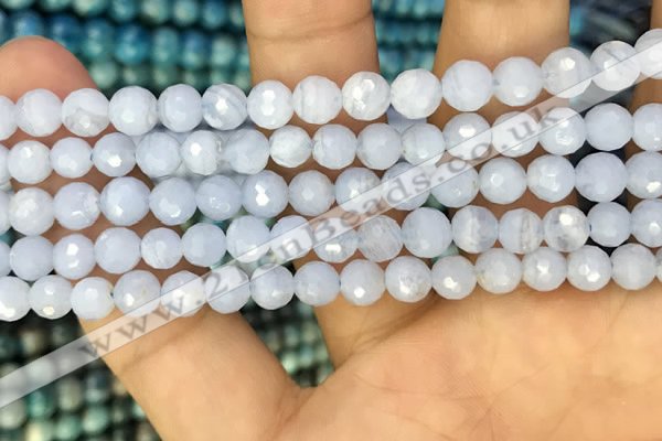 CAA3560 15.5 inches 6mm faceted round blue lace agate beads