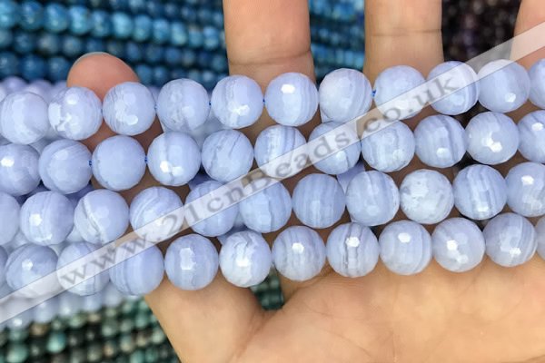 CAA3561 15.5 inches 10mm faceted round blue lace agate beads