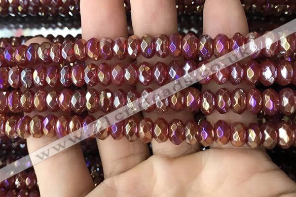 CAA3572 15.5 inches 5*8mm faceted rondelle AB-color red agate beads