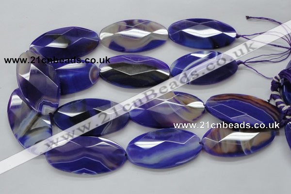 CAA360 15.5 inches 30*40mm faceted oval violet line agate beads