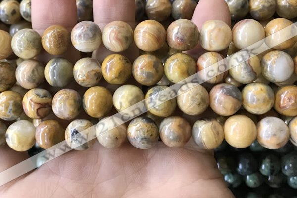 CAA3605 15.5 inches 12mm round yellow crazy lace agate beads