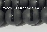 CAA3652 15.5 inches 10mm round matte & carved black agate beads