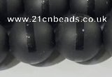 CAA3653 15.5 inches 12mm round matte & carved black agate beads