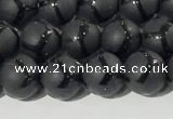 CAA3655 15.5 inches 6mm round matte & carved black agate beads