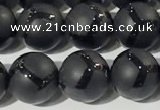 CAA3656 15.5 inches 8mm round matte & carved black agate beads