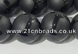 CAA3657 15.5 inches 10mm round matte & carved black agate beads