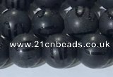 CAA3661 15.5 inches 8mm round matte & carved black agate beads