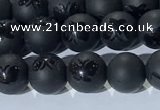 CAA3665 15.5 inches 6mm round matte & carved black agate beads