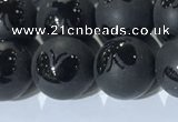 CAA3667 15.5 inches 10mm round matte & carved black agate beads