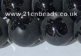 CAA3668 15.5 inches 12mm round matte & carved black agate beads