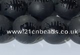 CAA3672 15.5 inches 10mm round matte & carved black agate beads