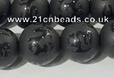 CAA3676 15.5 inches 8mm round matte & carved black agate beads