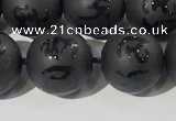 CAA3677 15.5 inches 10mm round matte & carved black agate beads