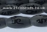 CAA3680 15.5 inches 8*16mm rice matte & carved black agate beads