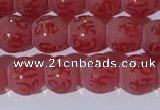 CAA3686 15.5 inches 6mm round matte & carved red agate beads