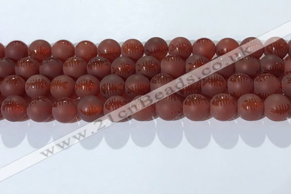 CAA3688 15.5 inches 10mm round matte & carved red agate beads