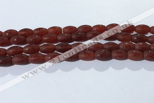 CAA3691 15.5 inches 8*12mm rice matte & carved red agate beads