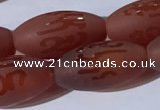 CAA3692 15.5 inches 8*16mm rice matte & carved red agate beads