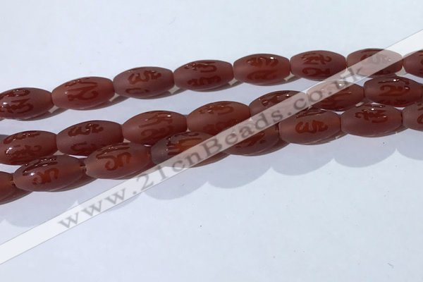 CAA3692 15.5 inches 8*16mm rice matte & carved red agate beads