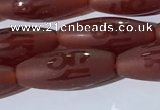 CAA3693 15.5 inches 8*19mm rice matte & carved red agate beads