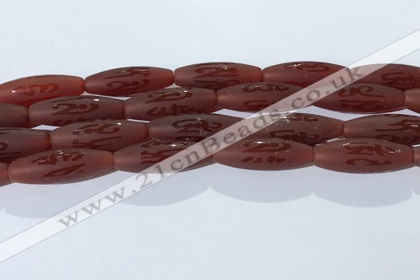 CAA3695 15.5 inches 10*30mm rice matte & carved red agate beads