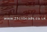 CAA3697 15.5 inches 8*16mm tube matte & carved red agate beads