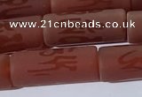 CAA3698 15.5 inches 8*19mm tube matte & carved red agate beads