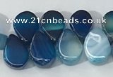 CAA3755 Top drilled 5*8mm flat teardrop line agate beads