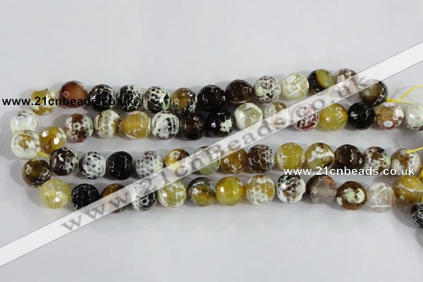 CAA381 15.5 inches 12mm faceted round fire crackle agate beads