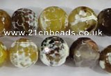 CAA382 15.5 inches 14mm faceted round fire crackle agate beads