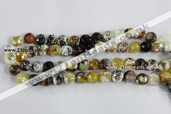 CAA382 15.5 inches 14mm faceted round fire crackle agate beads
