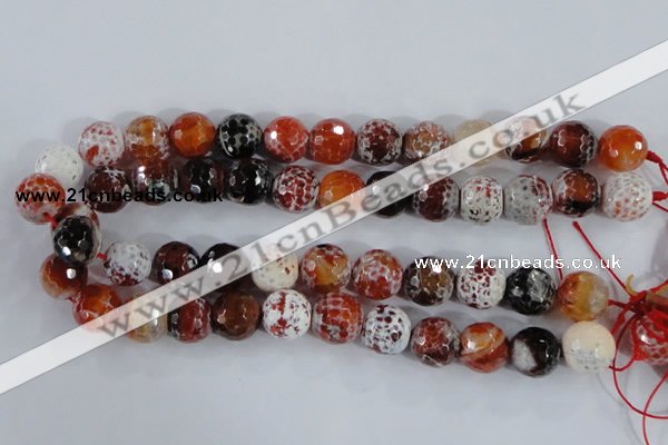 CAA387 15.5 inches 14mm faceted round fire crackle agate beads