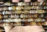 CAA4195 15.5 inches 8*15mm carved drum line agate gemstone beads