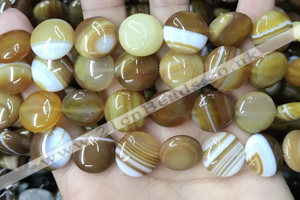 CAA4205 15.5 inches 16mm flat round line agate beads wholesale
