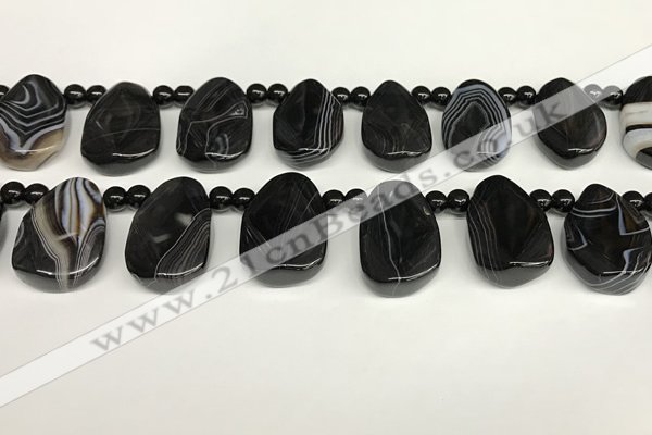 CAA4369 Top drilled 20*30mm freeform black banded agate beads