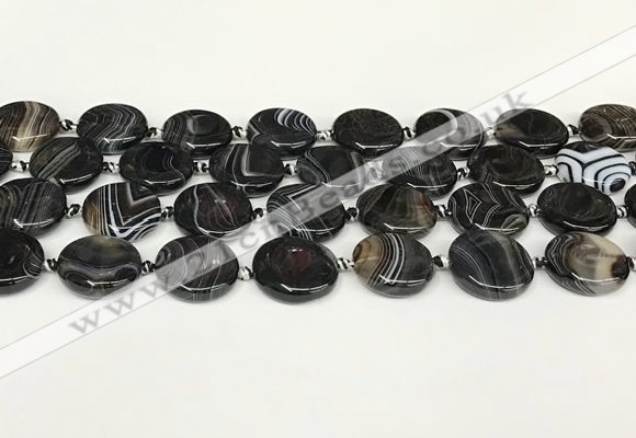 CAA4396 15.5 inches 20mm flat round black banded agate beads