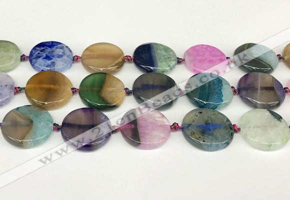 CAA4428 15.5 inches 25mm flat round agate druzy geode beads