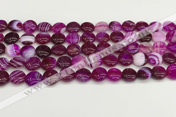 CAA4582 15.5 inches 10mm flat round banded agate beads wholesale