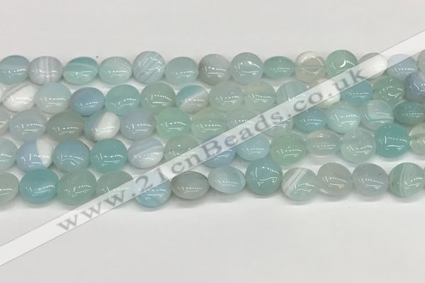 CAA4584 15.5 inches 10mm flat round banded agate beads wholesale