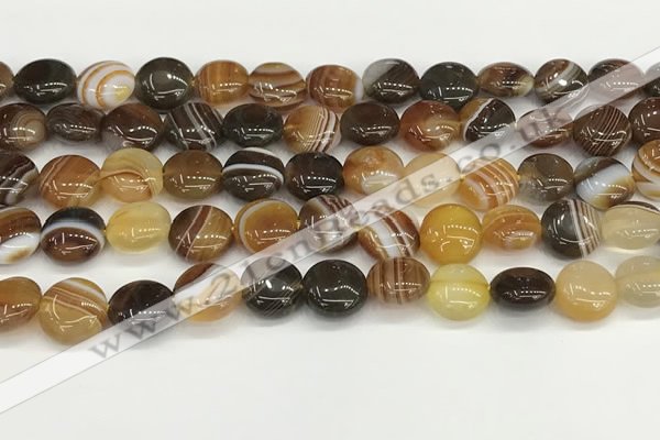 CAA4588 15.5 inches 12mm flat round banded agate beads wholesale