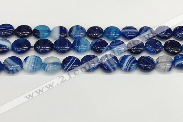 CAA4593 15.5 inches 12mm flat round banded agate beads wholesale