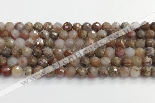 CAA5011 15.5 inches 8mm faceted round flower agate beads