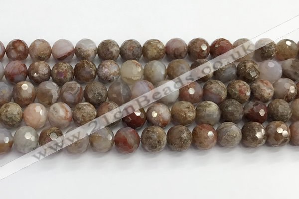 CAA5012 15.5 inches 10mm faceted round flower agate beads