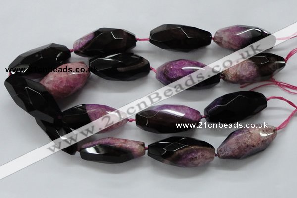 CAA508 15.5 inches 22*50mm faceted rice agate druzy geode beads