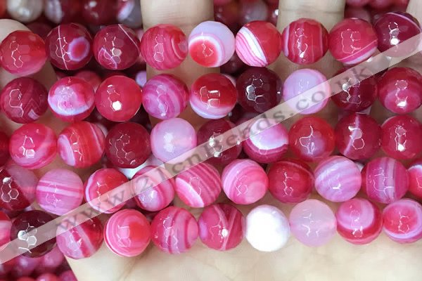 CAA5196 15.5 inches 14mm faceted round banded agate beads