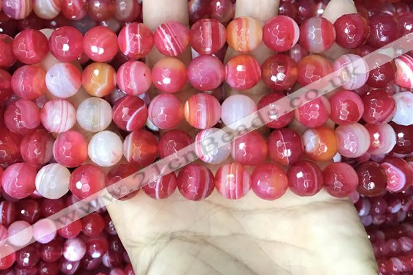 CAA5200 15.5 inches 8mm faceted round banded agate beads